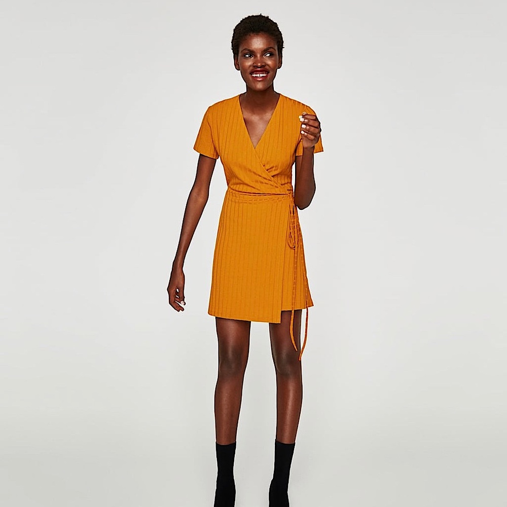 Zara Mustard Yellow Wrap Dress